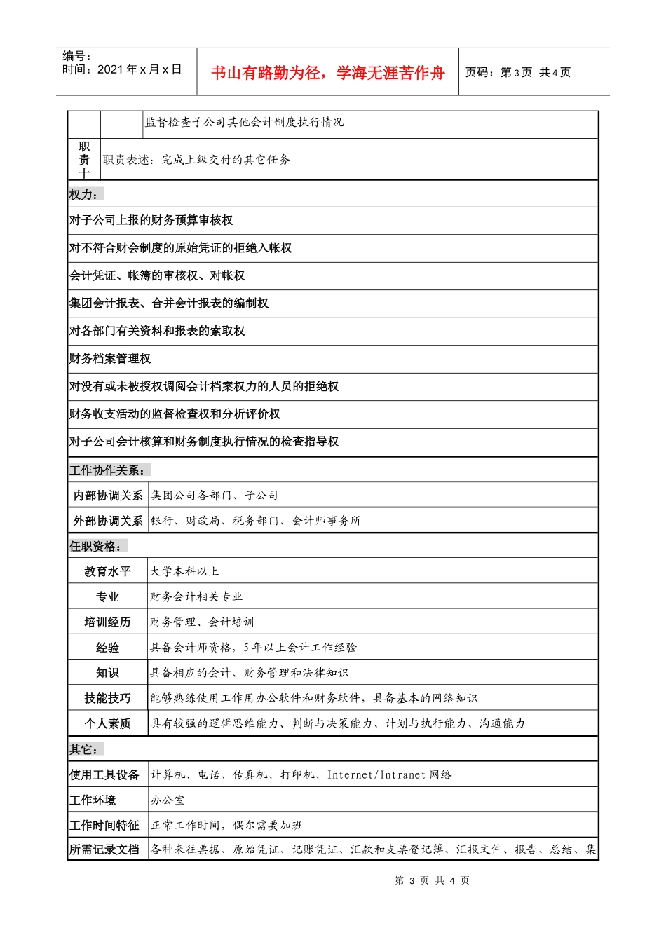 电力集团财务部会计核算岗职务说明书_第3页