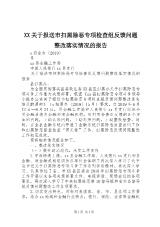 XX关于报送市扫黑除恶专项检查组反馈问题整改落实情况的报告