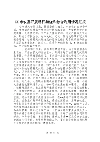 XX市农委开展秸秆禁烧和综合利用情况汇报