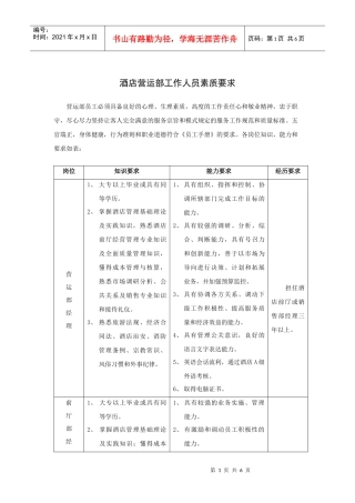 酒店营运部工作人员素质要求