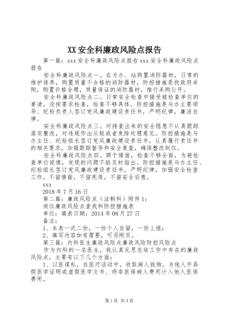 XX安全科廉政风险点报告