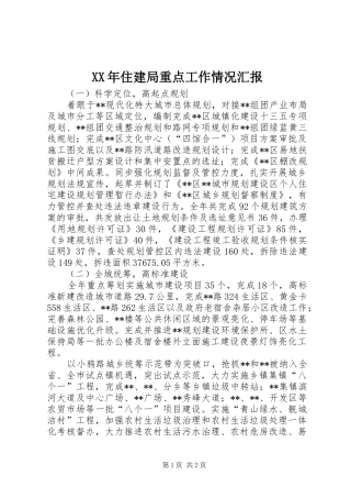 XX年住建局重点工作情况汇报