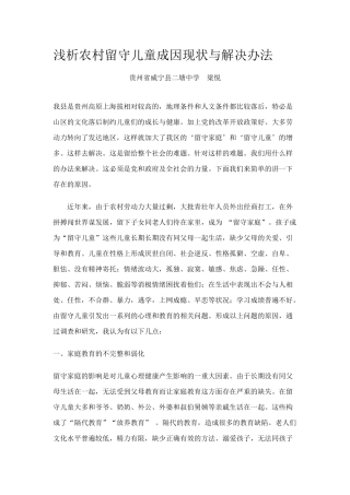 浅析农村留守儿童成因现状与解决办法