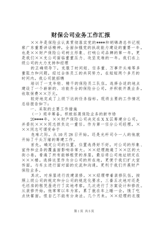 财保公司业务工作汇报