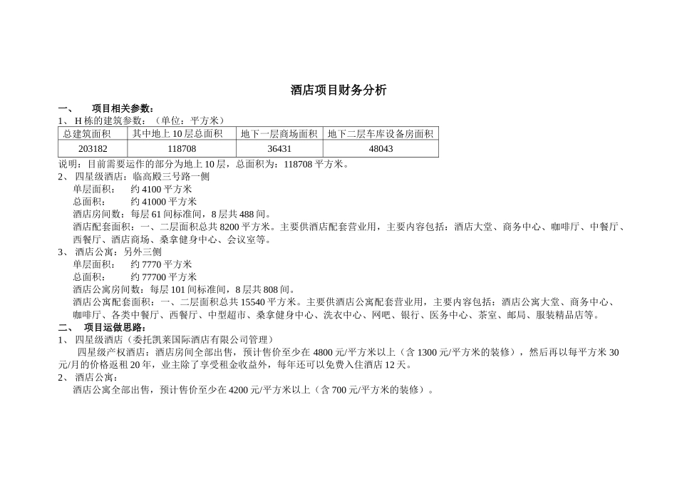 酒店项目财务分析_第1页