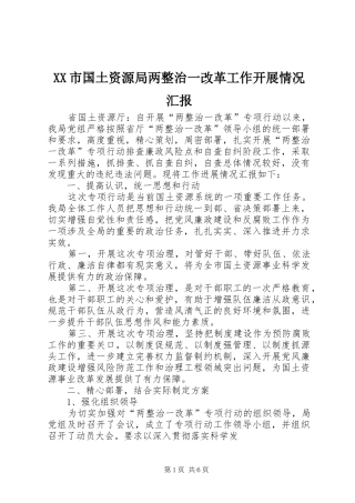 XX市国土资源局两整治一改革工作开展情况汇报