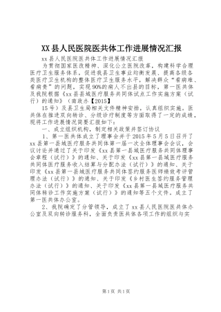 XX县人民医院医共体工作进展情况汇报