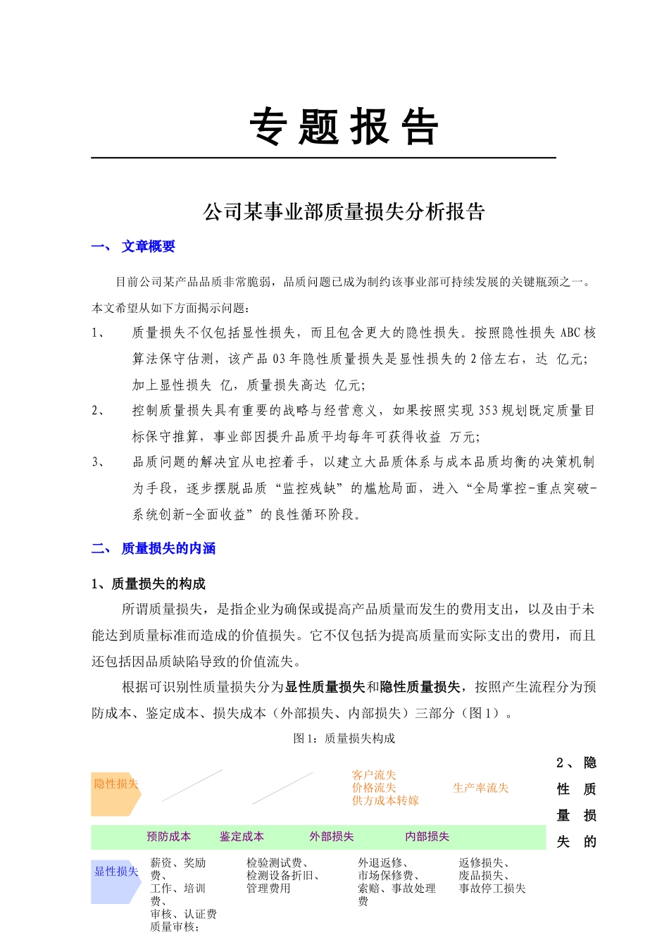 某公司事业部质量损失分析报告_第1页