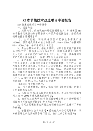 XX省节能技术改造项目申请报告