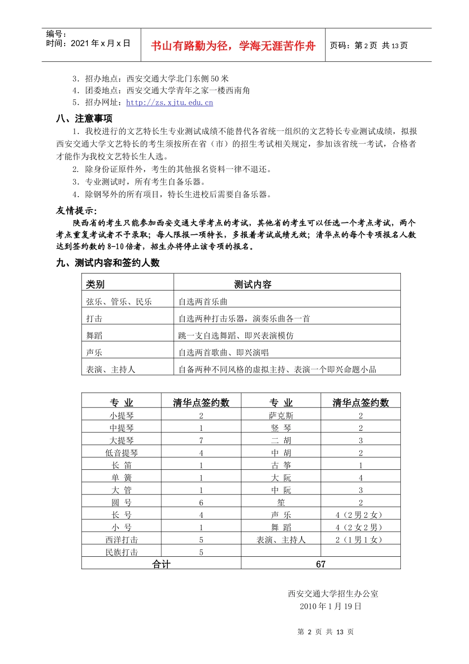 西安交通大学XXXX年文艺特长生招生简章_第2页