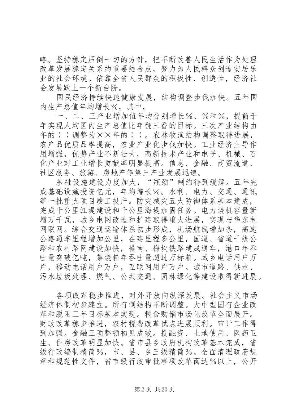 XX省代省长卢展工作政府工作报告_第2页