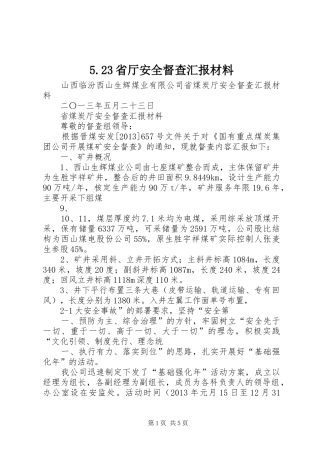 5.23省厅安全督查汇报材料