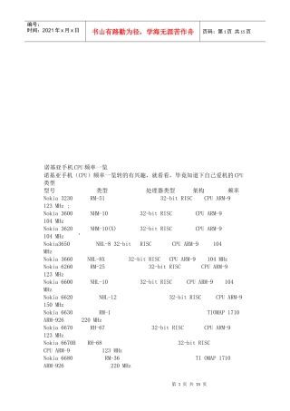 诺基亚手机CPU频率一览表