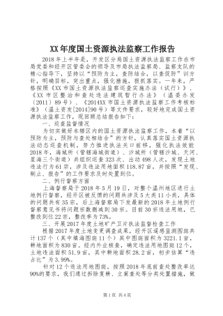 XX年度国土资源执法监察工作报告