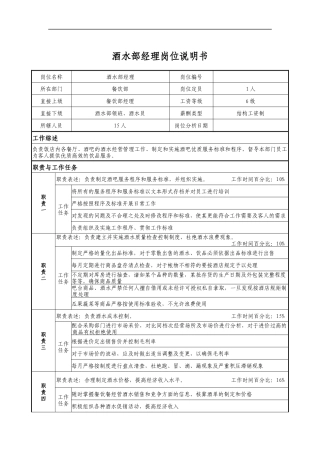 酒水部经理岗位说明书