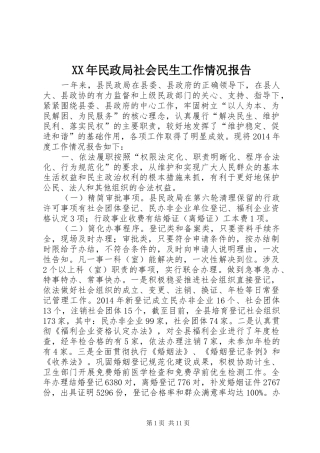 XX年民政局社会民生工作情况报告