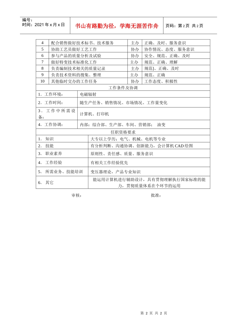 电力集团某大型电气配件企业技术开发员岗位说明书_第2页