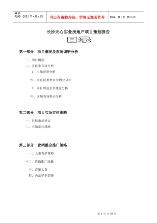 长沙天心实业房地产项目策划报告