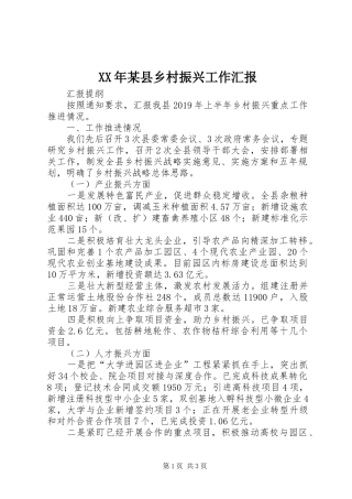 XX年某县乡村振兴工作汇报