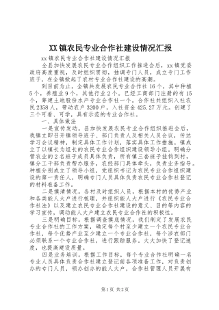 XX镇农民专业合作社建设情况汇报
