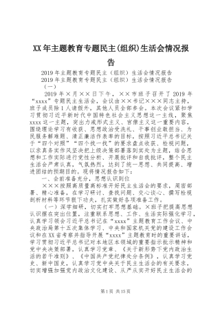XX年主题教育专题民主(组织)生活会情况报告