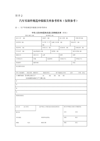 汽车零部件规范申报报关单参考样本(仅供参考)