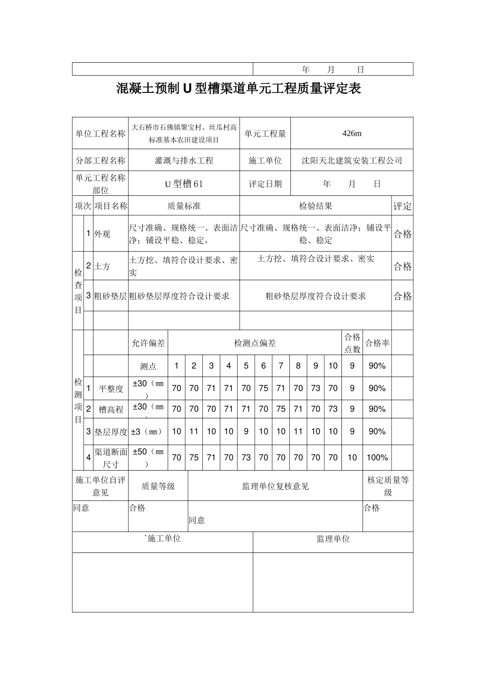混凝土预制U型槽单元工程质量评定表_第2页