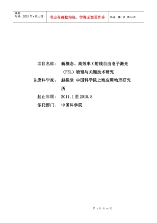 项目名称：新概念、高效率X射线自由电子激光（FEL）物理与