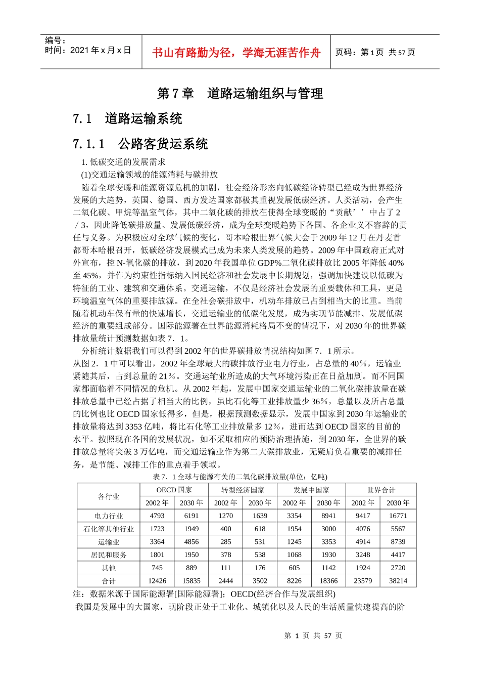 绿色低碳交通技术分配---道路运输组织与管理_第1页