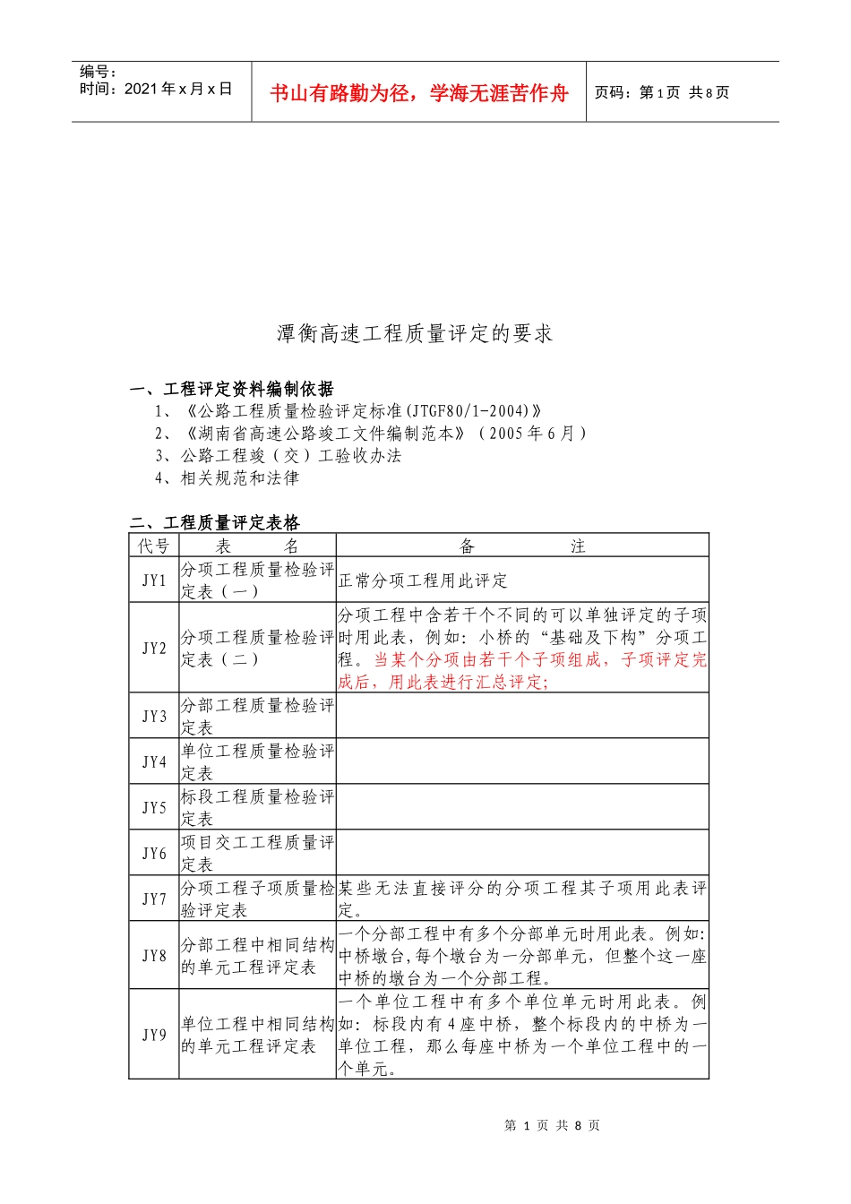 试谈潭衡高速工程质量评定的要求_第1页