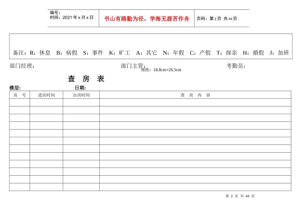 酒店管理表格汇集_第2页
