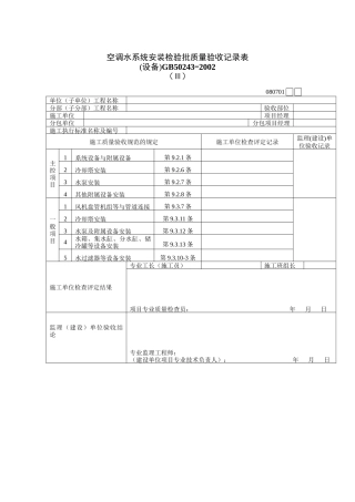 空调水系统安装检验批质量验收记录表