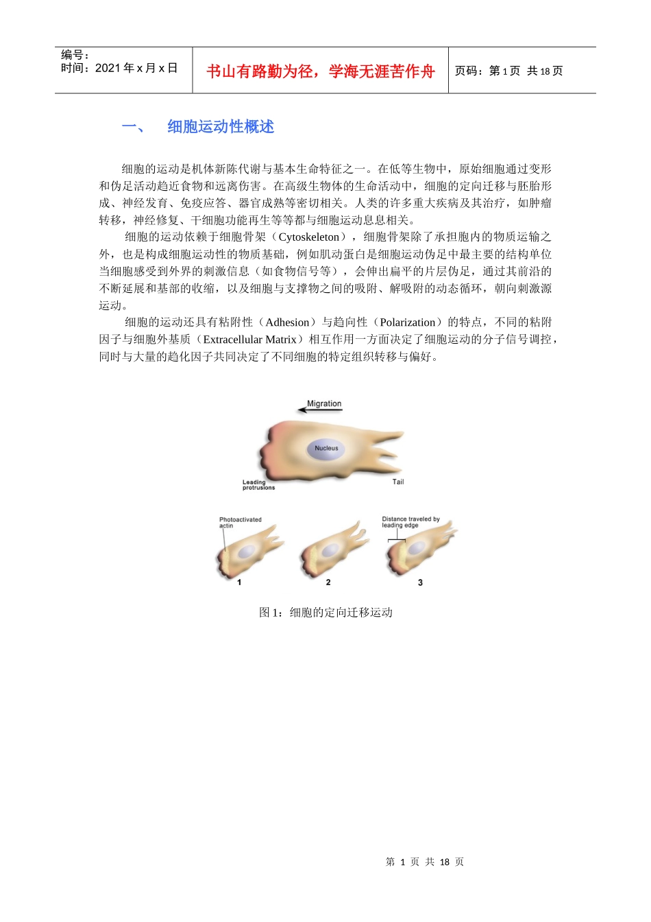 细胞生物学实验教程：细胞运动性检测实验详细介绍_第1页