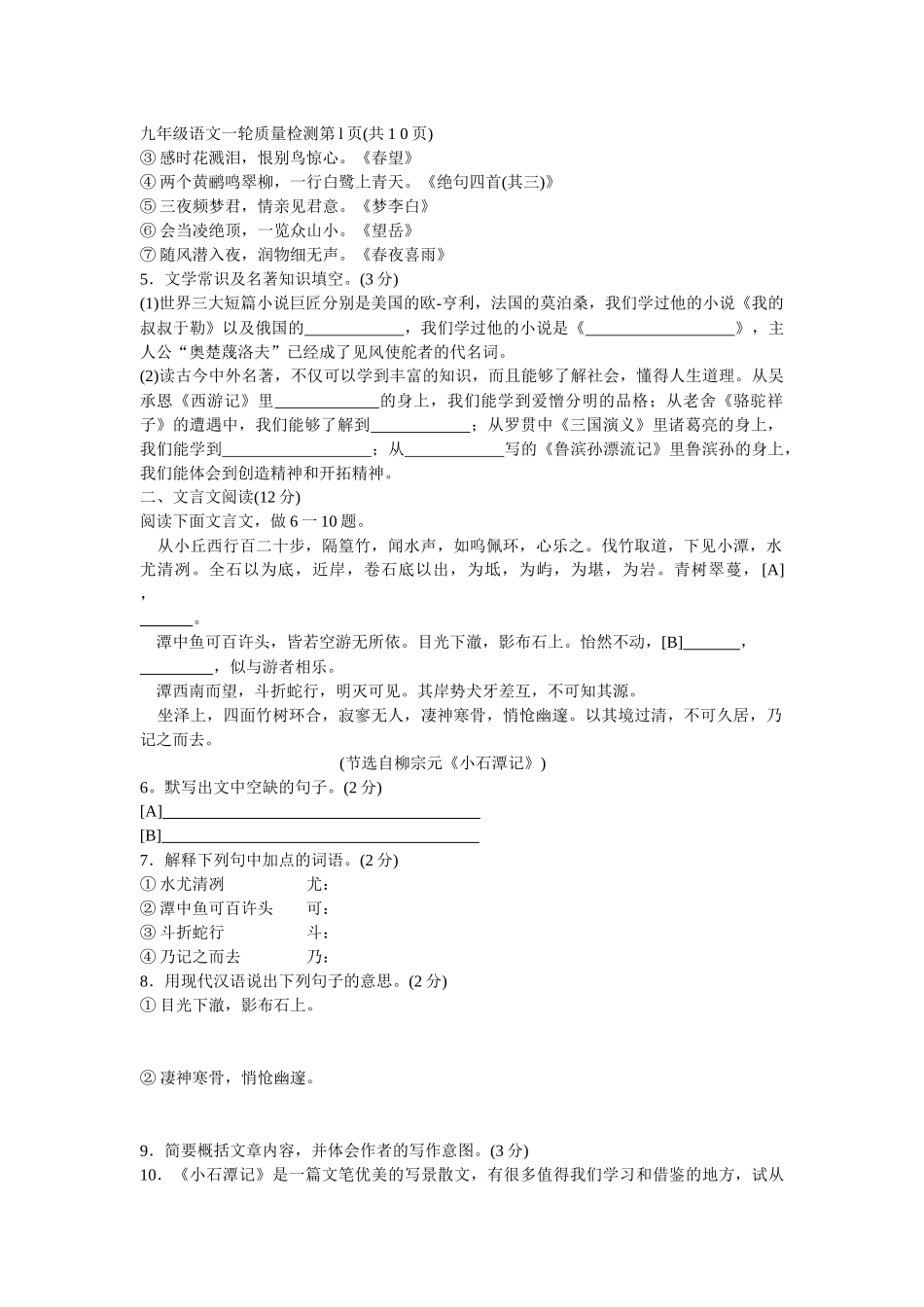 九年级语文质量检测_第2页