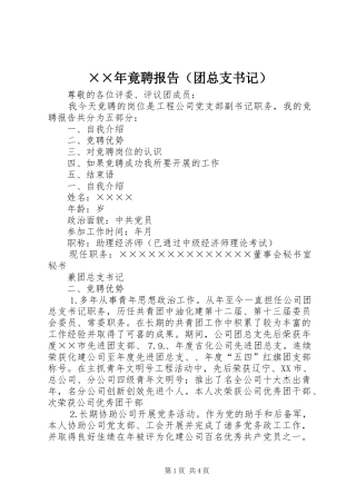 ××年竟聘报告（团总支书记）