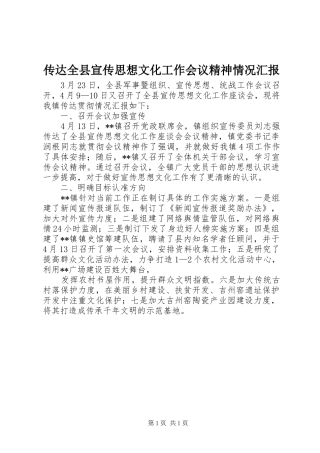 传达全县宣传思想文化工作会议精神情况汇报