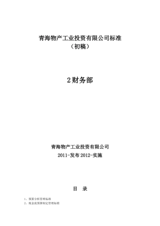 某物产工业投资管理及财务知识分析标准
