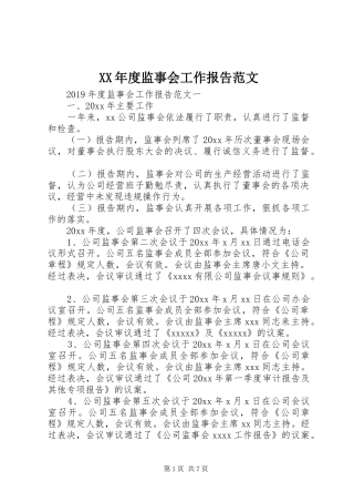 XX年度监事会工作报告范文