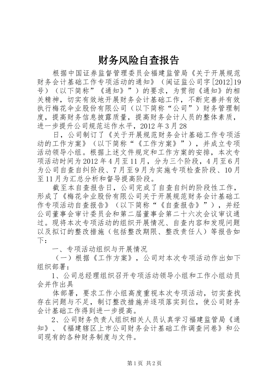 财务风险自查报告_第1页