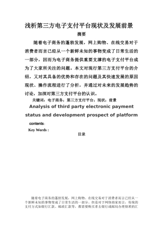 浅析第三方电子支付平台现状及发展前景正文1