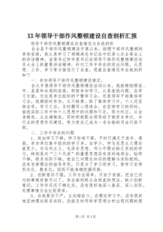 XX年领导干部作风整顿建设自查剖析汇报