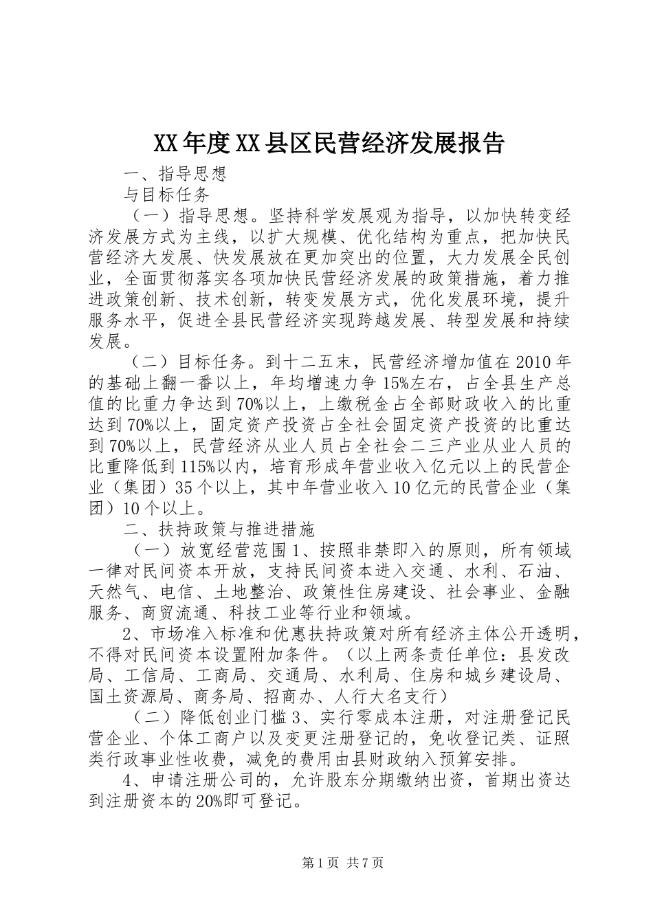 XX年度XX县区民营经济发展报告_第1页