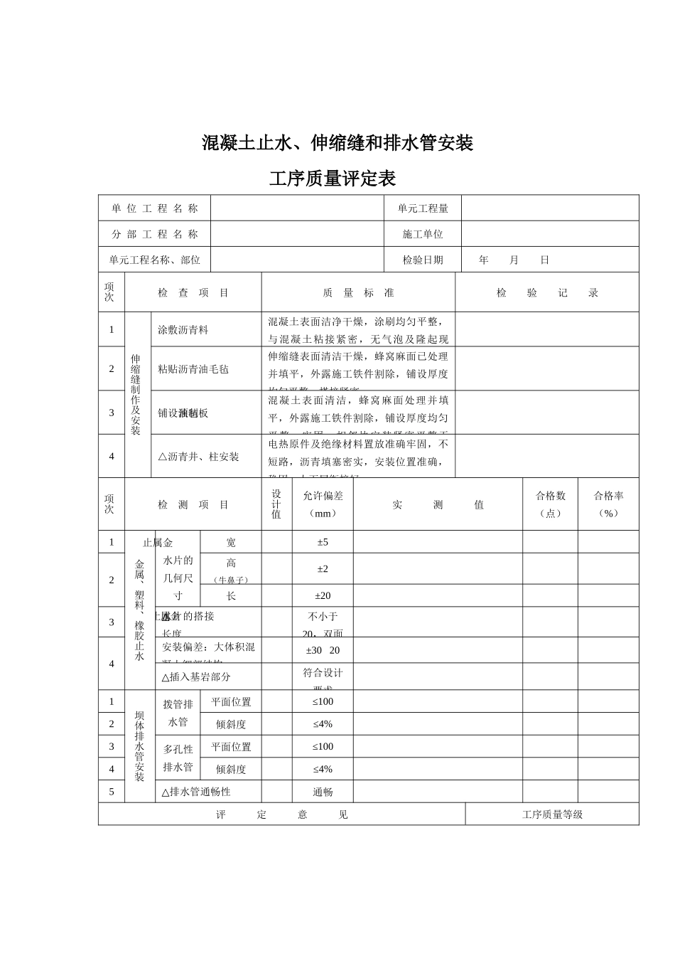 混凝土单元工程质量评定表_第3页