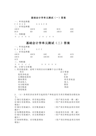 基础会计学单元测试