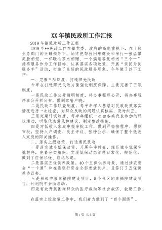 XX年镇民政所工作汇报