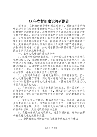 XX年农村新建设调研报告