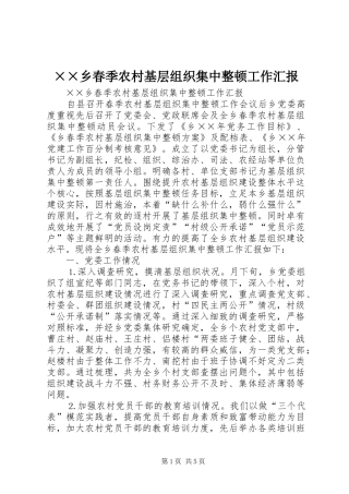 ××乡春季农村基层组织集中整顿工作汇报