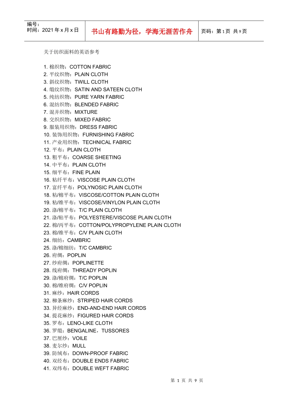 纺织面料名称的英文参考_第1页