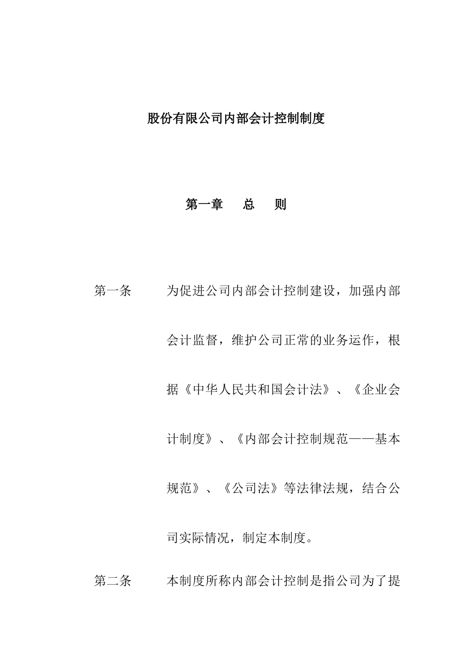 企业内部控制文件——股份有限公司内部会计控制制度_第1页