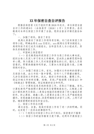 XX年保密自查自评报告